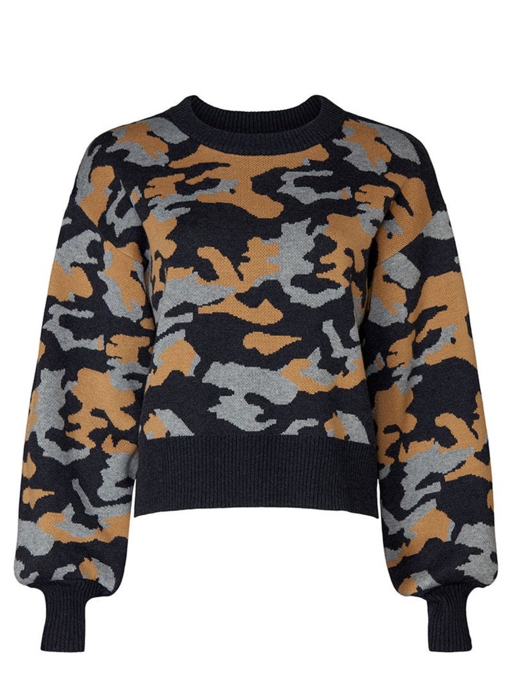Marissa Webb Collective Camo Sweater Black Gray Orange Wool Blend Size Medium